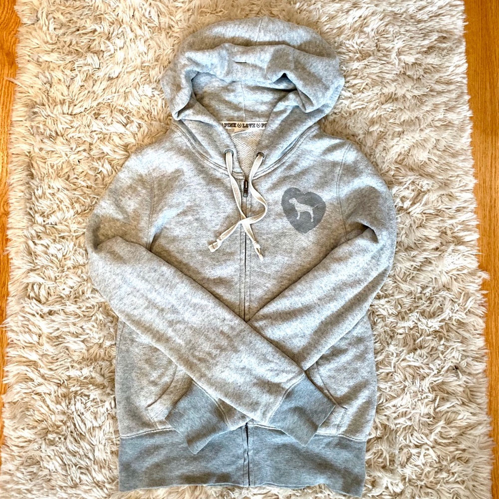 Victoria’s Secret Pink Grey Zip Hoodie Sweatshirt